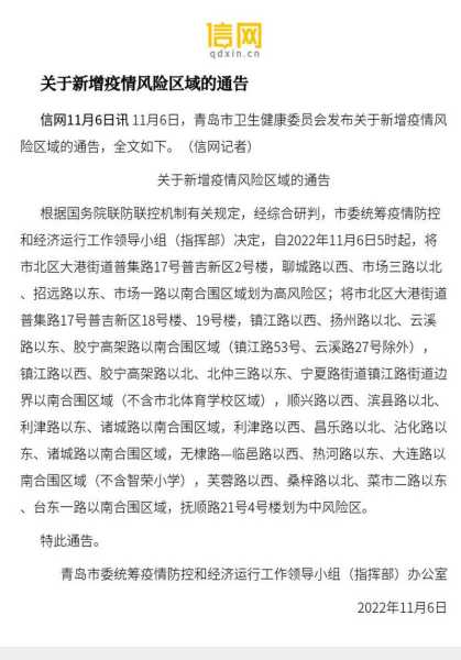 疫情中高风险地区最新名单青岛（青岛属不属于中高风险地区）